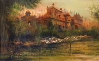 A. Q. Arif, 24 x 42 Inch, Oil on Canvas, Cityscape Painting, AC-AQ-462